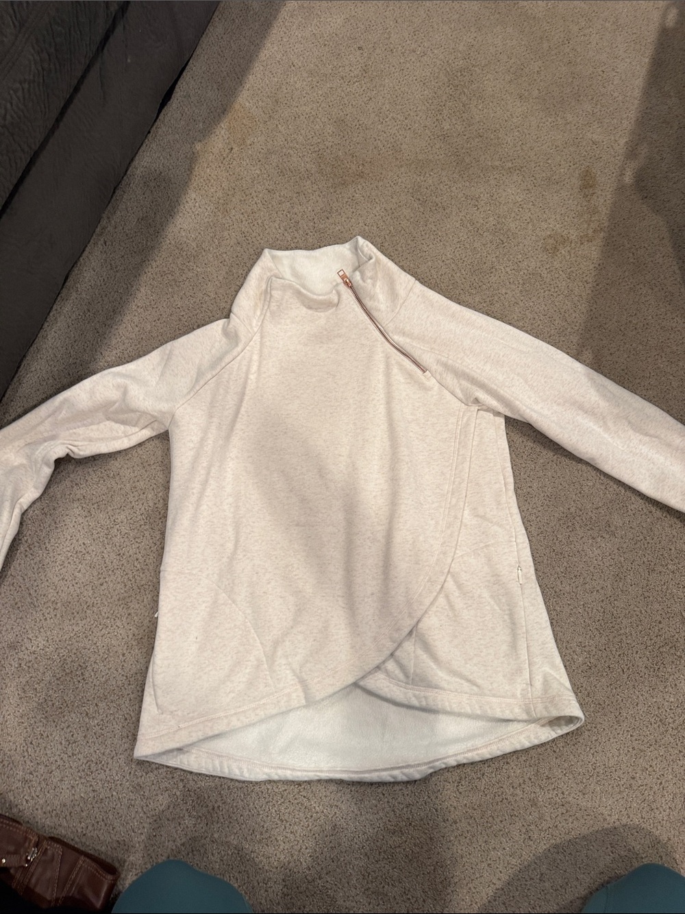 Athleta Cream Asymmetrical Cowl Pullover